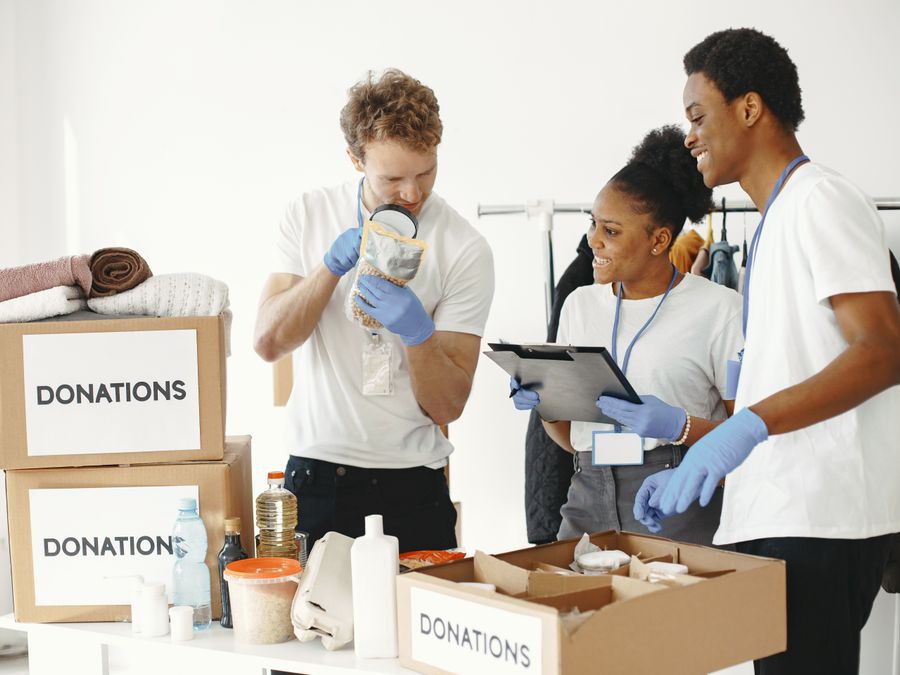 Volunteers working together on a community project